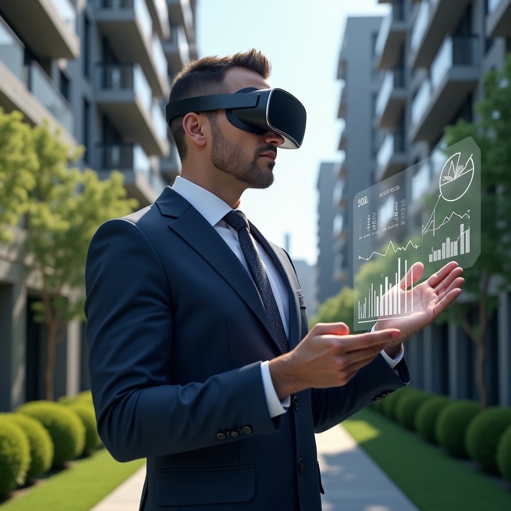 Ultra-realistic condominium manager in a tailored navy suit, set in a modern luxury condominium environment with high-rise buildings and manicured green landscaping, standing in a medium shot as they interact with holographic financial charts and graphs displaying key performance indicators, confident and analytical expression, floating bar charts and pie graphs symbolizing expense and revenue metrics, cinematic lighting, shallow depth of field, highly detailed textures, realistic skin, photographic realism, 8k resolution --ar 1:1 --v 6