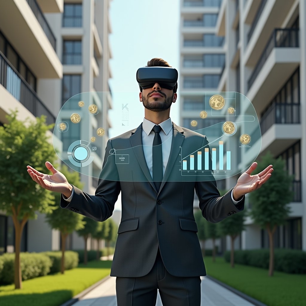(Ultra-realistic condominium manager in a charcoal gray executive suit, set in a modern luxury condominium environment with high-rise buildings and manicured green landscaping, mid-shot of the manager confidently presenting a holographic pie chart and expense report during an assembly, floating icons of coins and checkmarks around, cinematic lighting, shallow depth of field, highly detailed textures, realistic skin, photographic realism, 8k resolution --ar 1:1 --v 6)