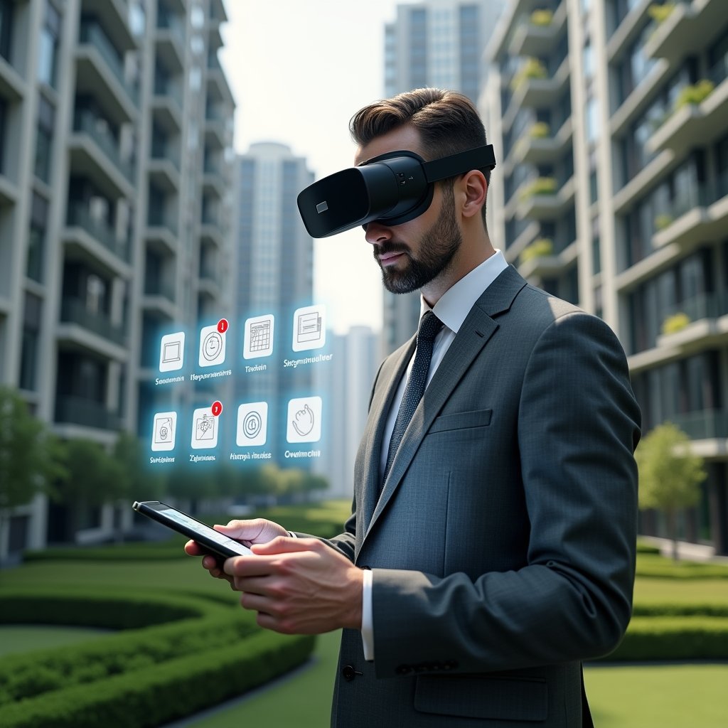 (Ultra-realistic condominium manager in a charcoal gray suit, set in a modern luxury condominium environment with high-rise buildings and manicured green landscaping, examining a holographic interface of app icons with red warning symbols indicating common selection errors, focused and analytical expression, cinematic lighting, shallow depth of field, highly detailed textures, realistic skin, photographic realism, 8k resolution --ar 1:1 --v 6)